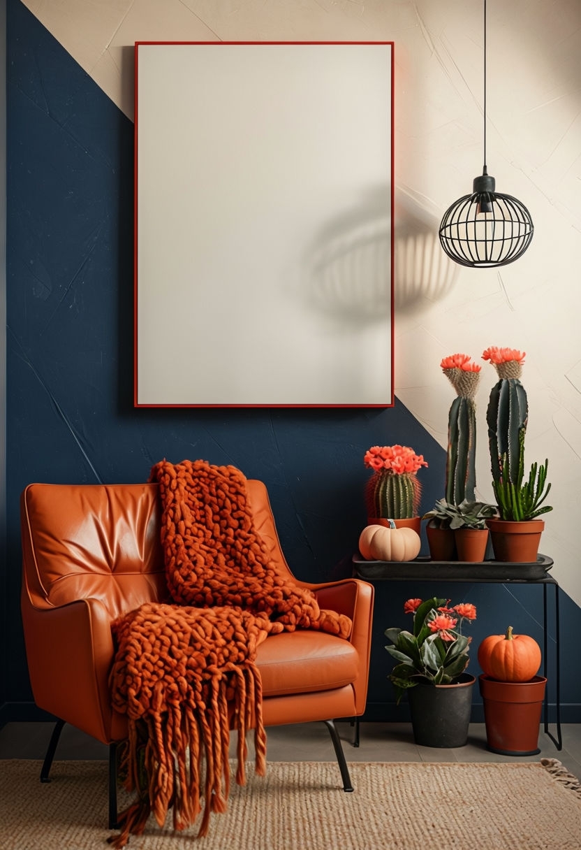 Modern Cozy Interior Scene with Orange Leather Armchair Art