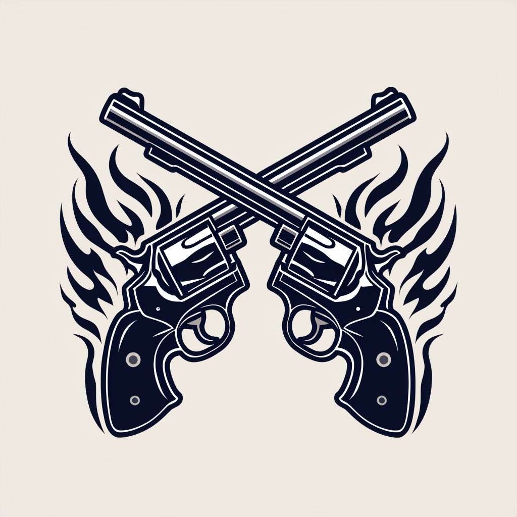 Crossed Revolvers and Flames Vector Art Illustration