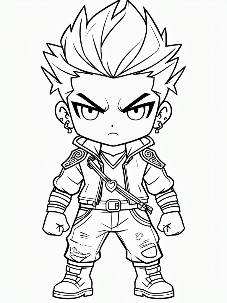 Chibi Character with Intense Expression for Coloring Book Pages