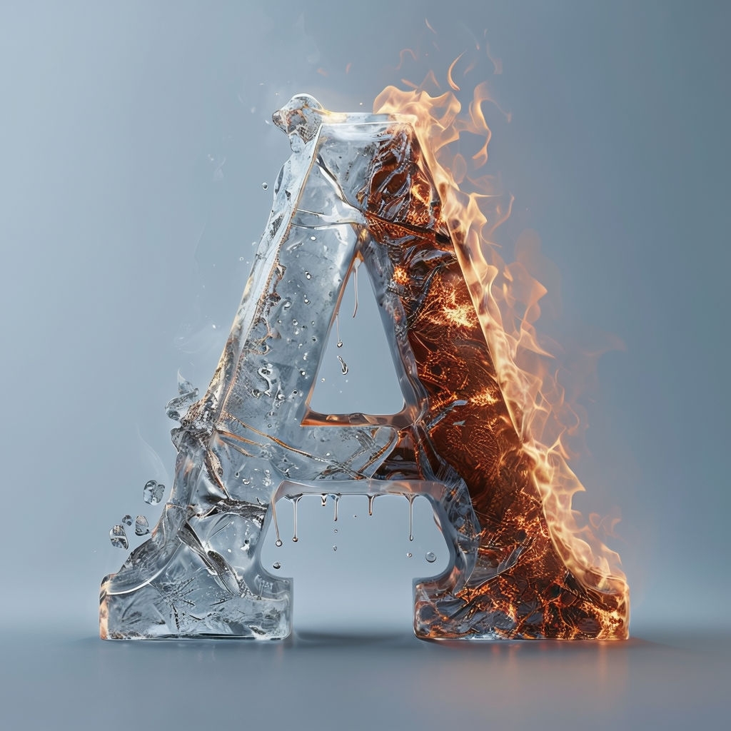 Ice and Fire Duality Letter A 3D Art Illustration Monogram