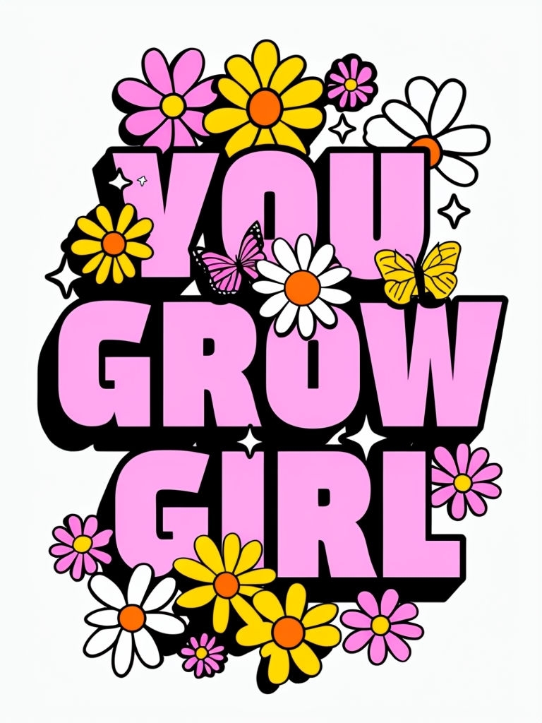 You Grow Girl Motivational Floral T-Shirt Design