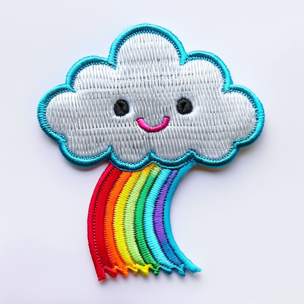 Cheerful Fluffy Cartoon Cloud Rainbow Embroidered Patch Hat