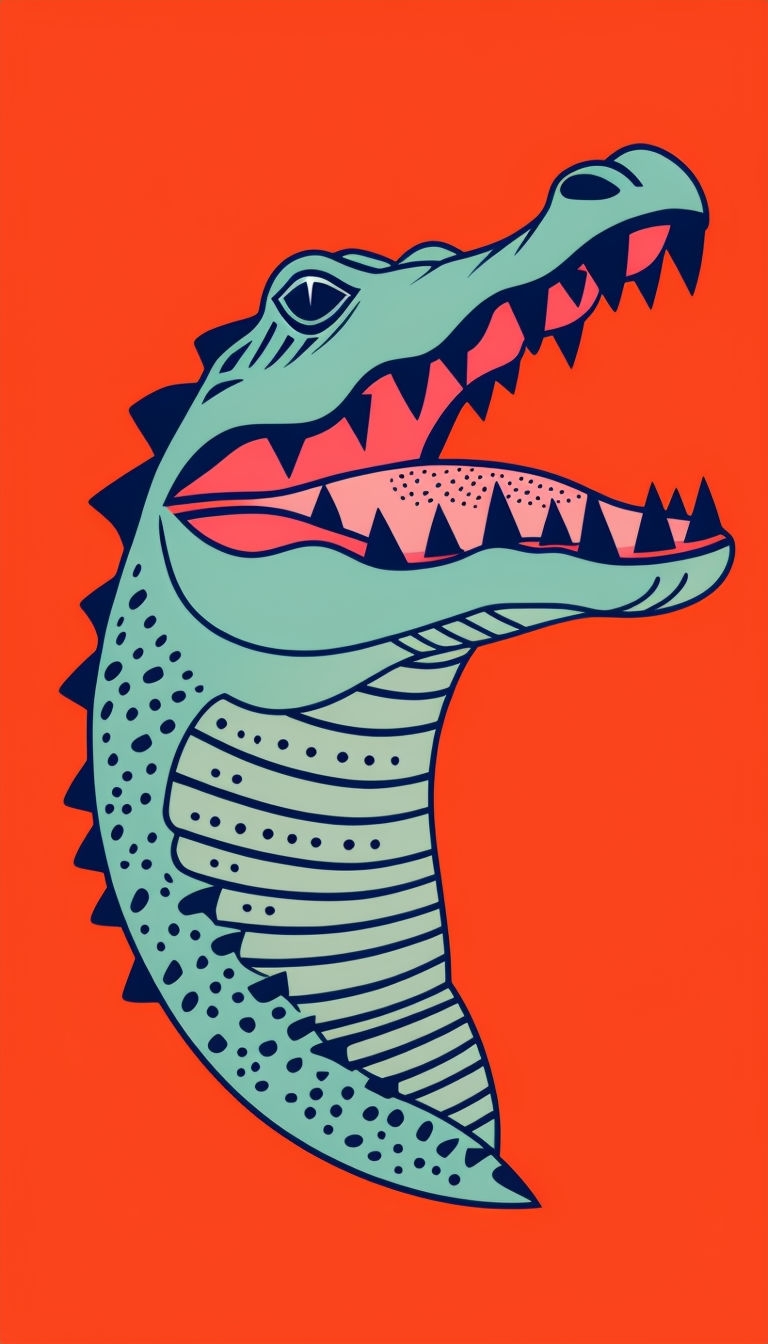 Vibrant Teal Alligator Head Illustration on Red Phone Case Cover