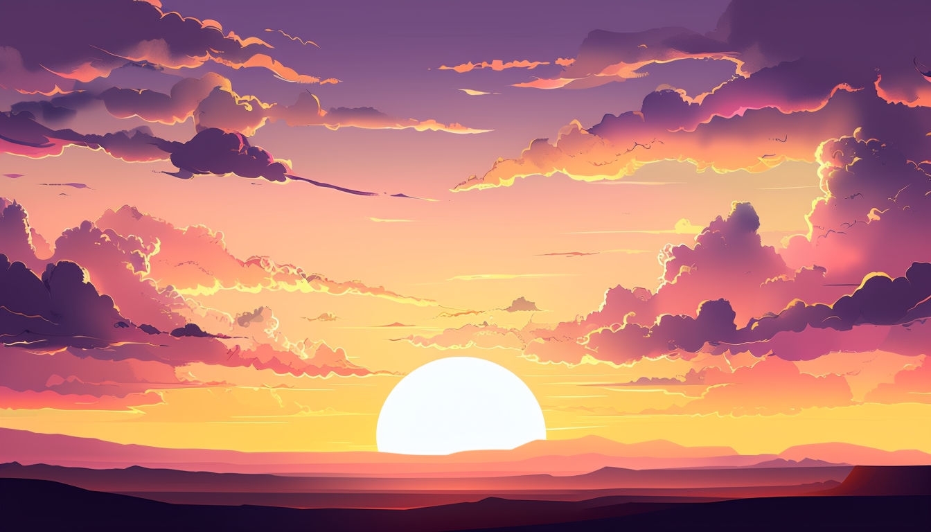 Vibrant Sunset Landscape Illustration for Virtual Backgrounds
