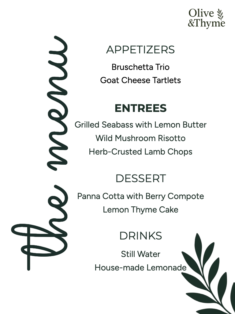 Elegant Minimalist Menu Design for Olive & Thyme Flyer