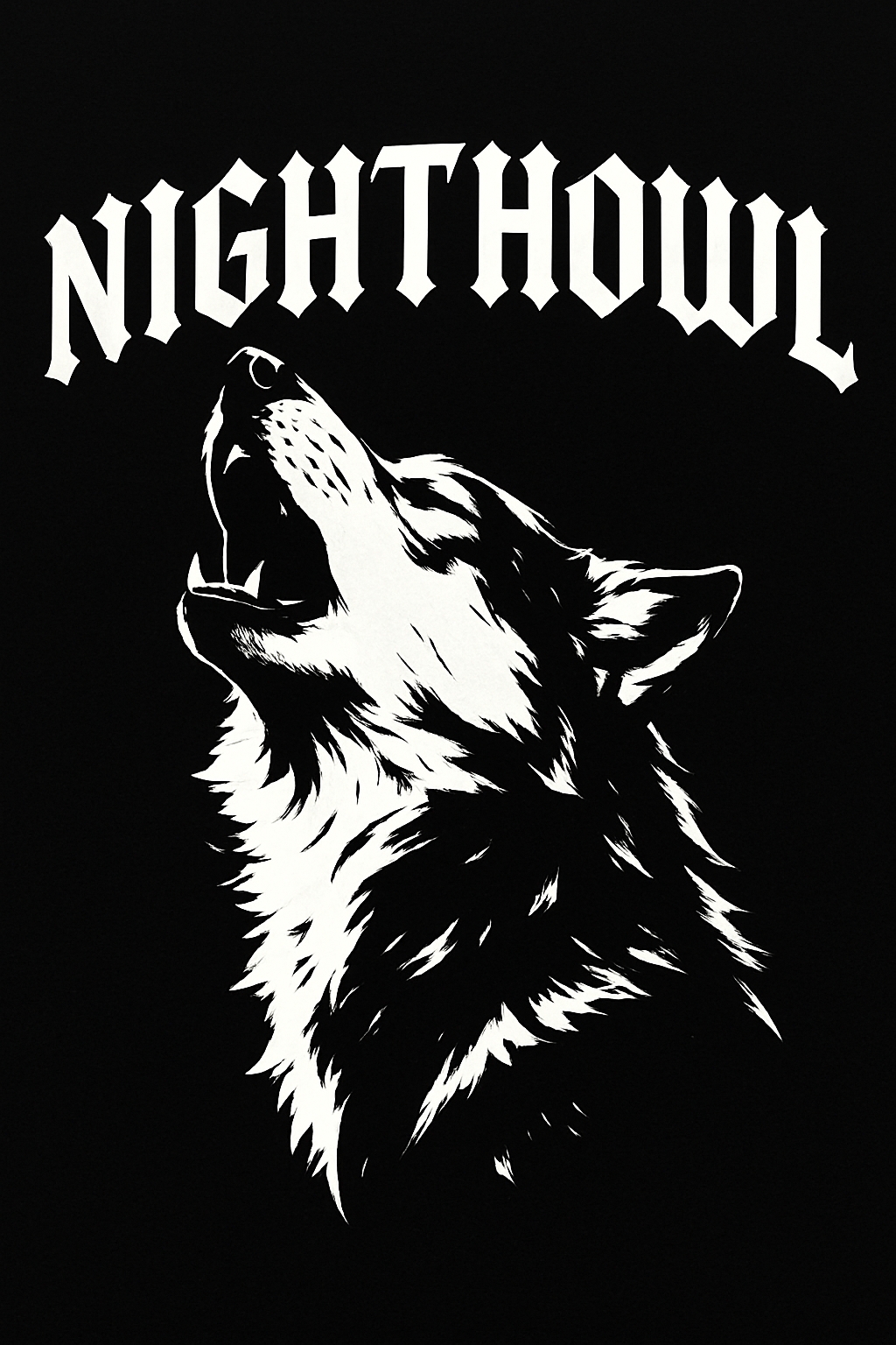 Dramatic Black and White Howling Wolf Nighthowl T-Shirt