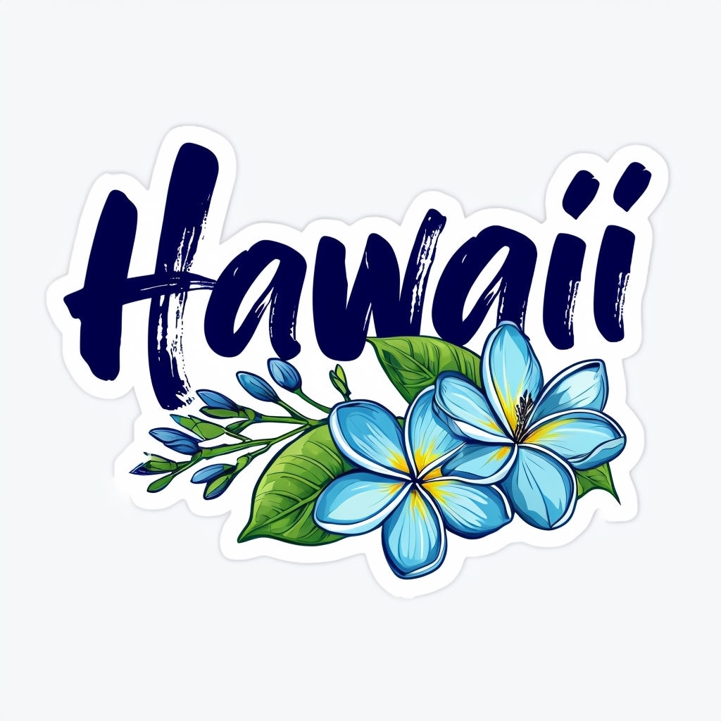 Hawaii Brushstroke Text with Plumeria Flowers Sticker