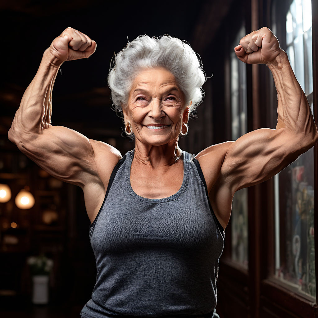 100 year old muscular french lady flexing overhead baseball ... by Ken ...