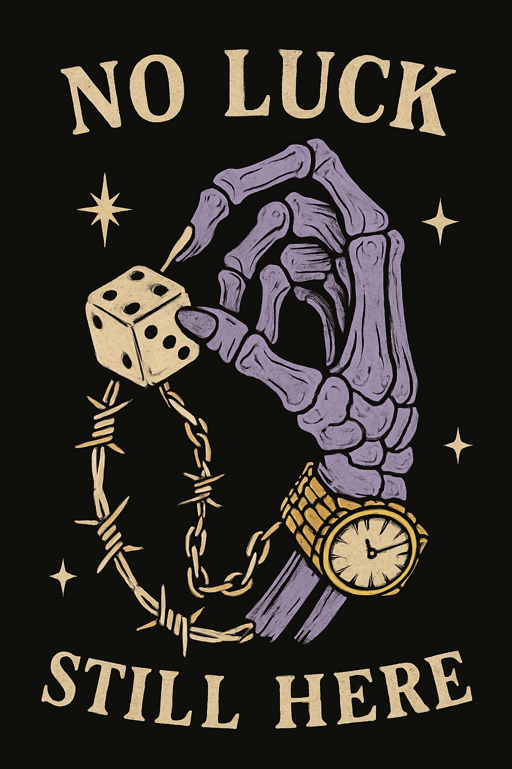 Skeletal Hand Holding Dice Vintage Tattoo T-Shirt