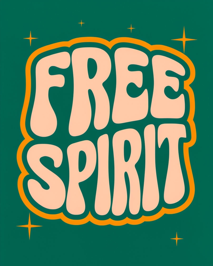 Retro Psychedelic FREE SPIRIT Graphic T-Shirt Design