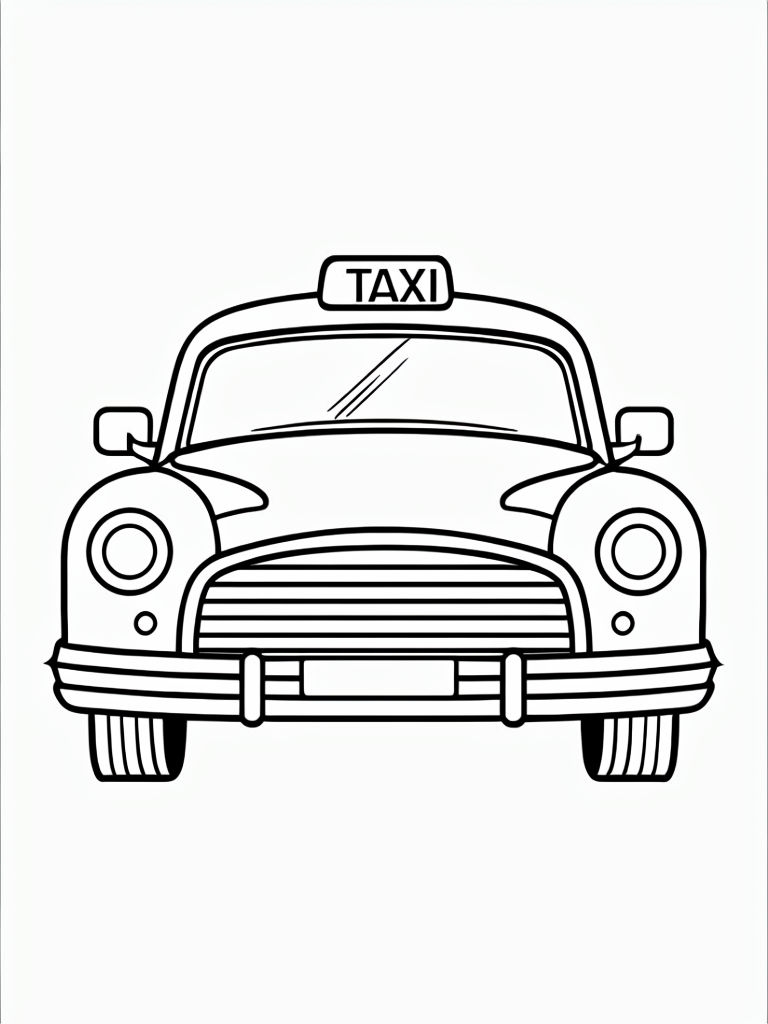 Bold Black and White Taxi Outline for Coloring Activities Coloring Book Pages