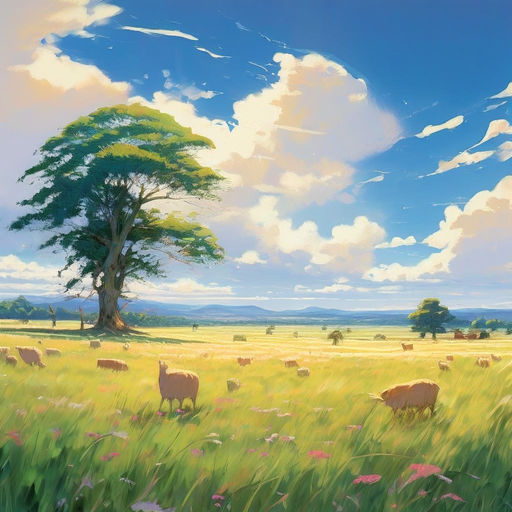 Draw Heavenly Looks Of Grass Field With Some Trees And Anima By 성민 