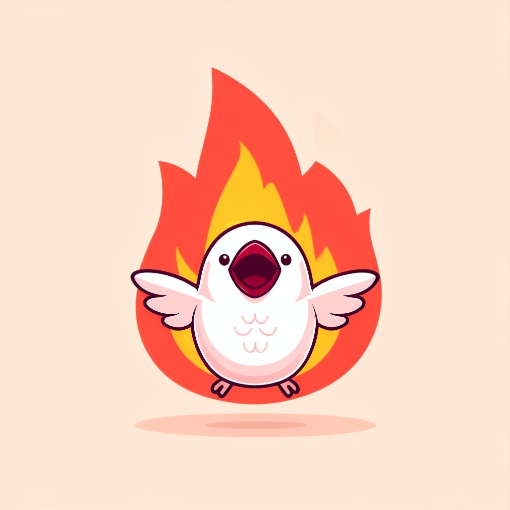 Playful Cartoon White Bird with Flames Illustration T-shirt