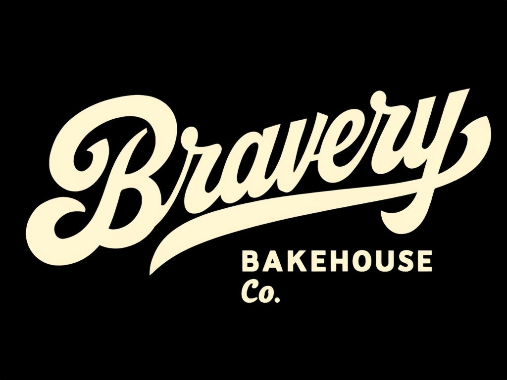 Elegant Cream Cursive Bravery Bakehouse Logo Design