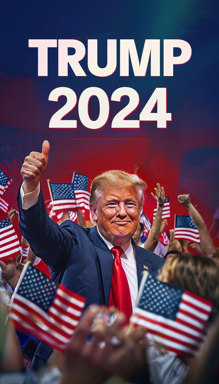 Energetic Trump 2024 Rally Instagram Story with Patriotic Background