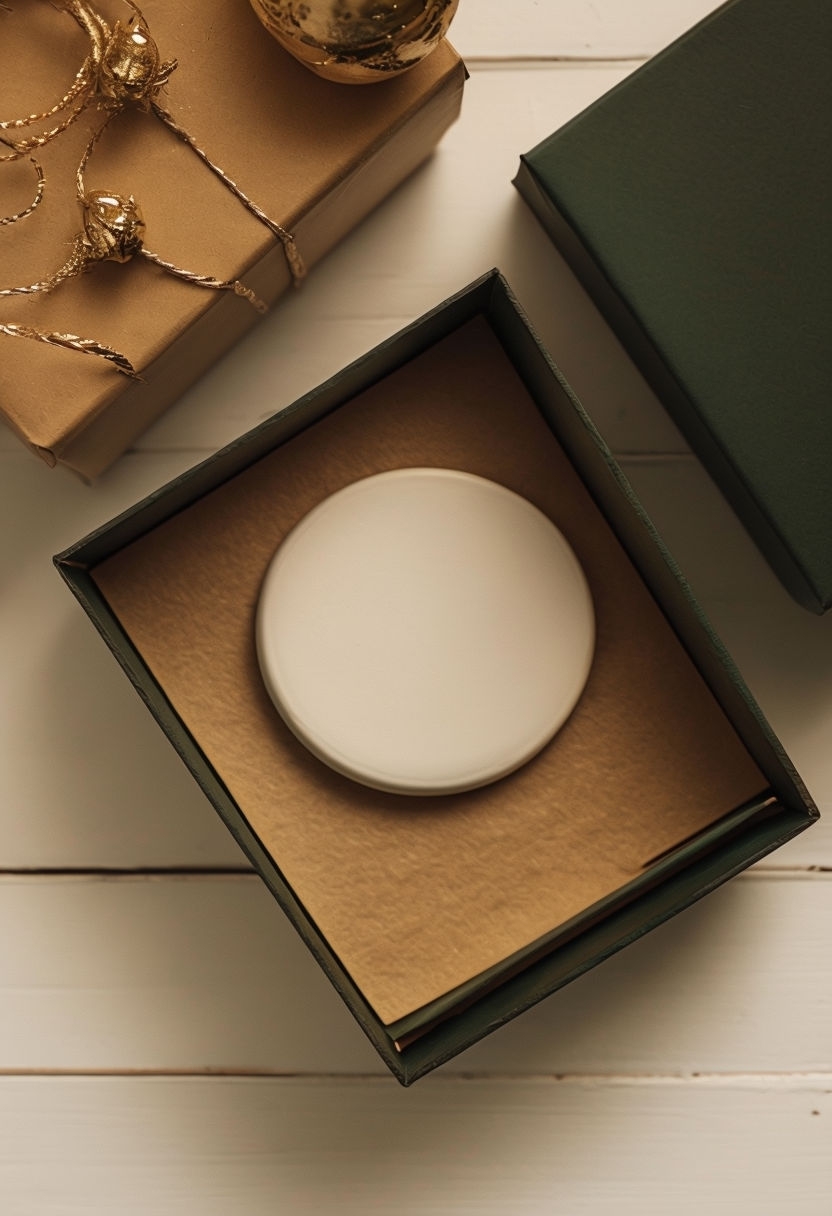 Elegant White Ceramic Ornament in Green Gift Box Mockup