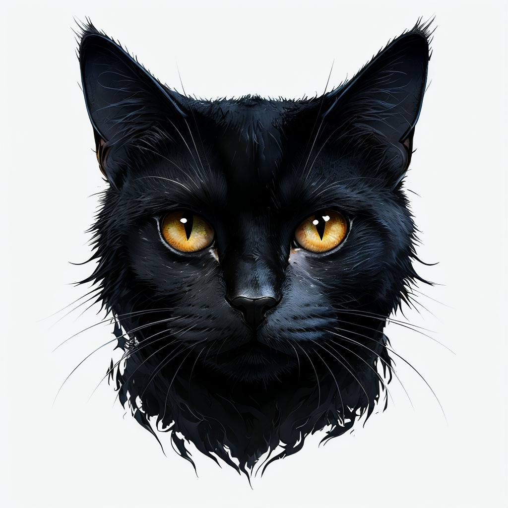 Vivid Black Cat Face Illustration with Amber Eyes Art