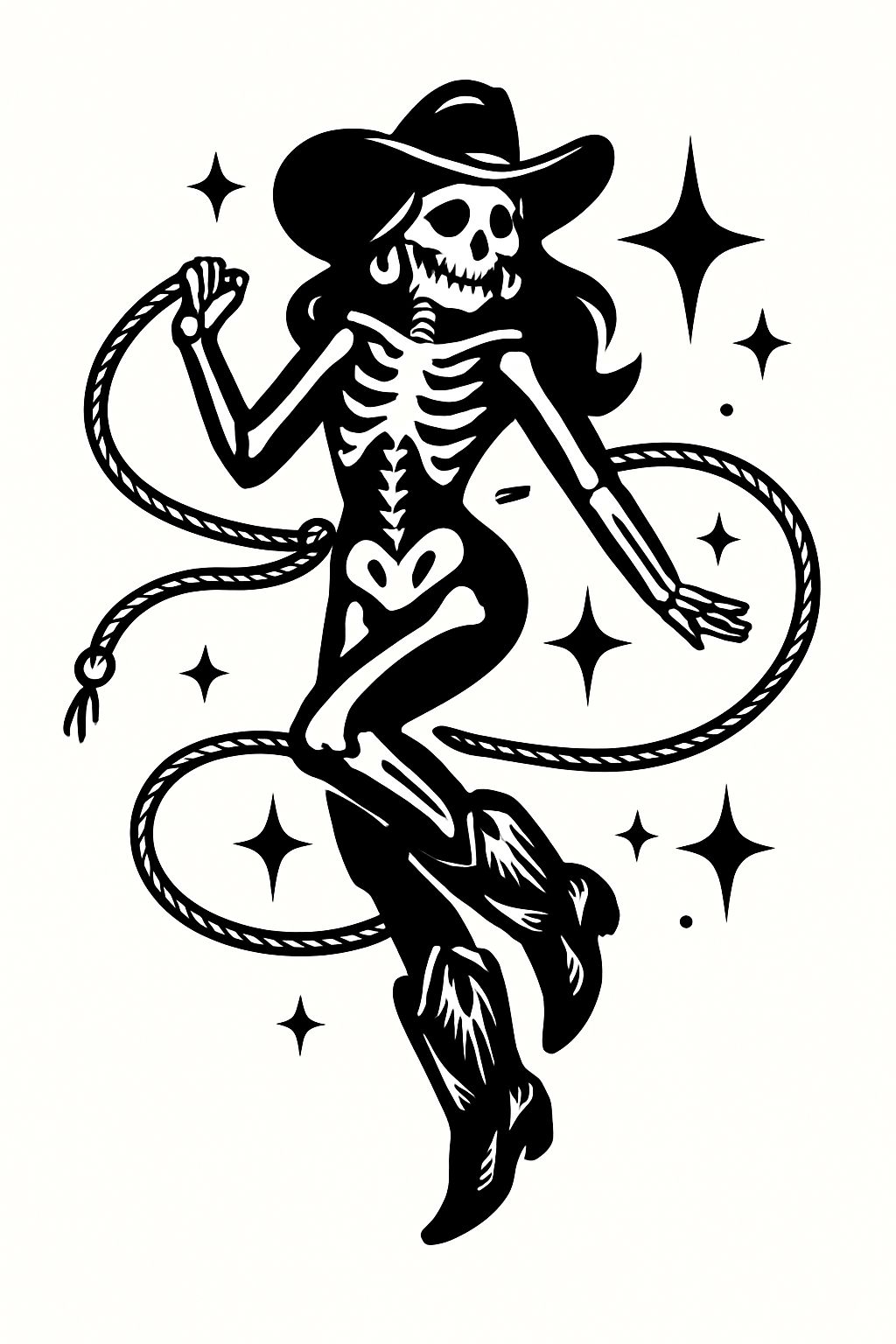 Skeletal Cowgirl Vintage Tattoo Art T-Shirt