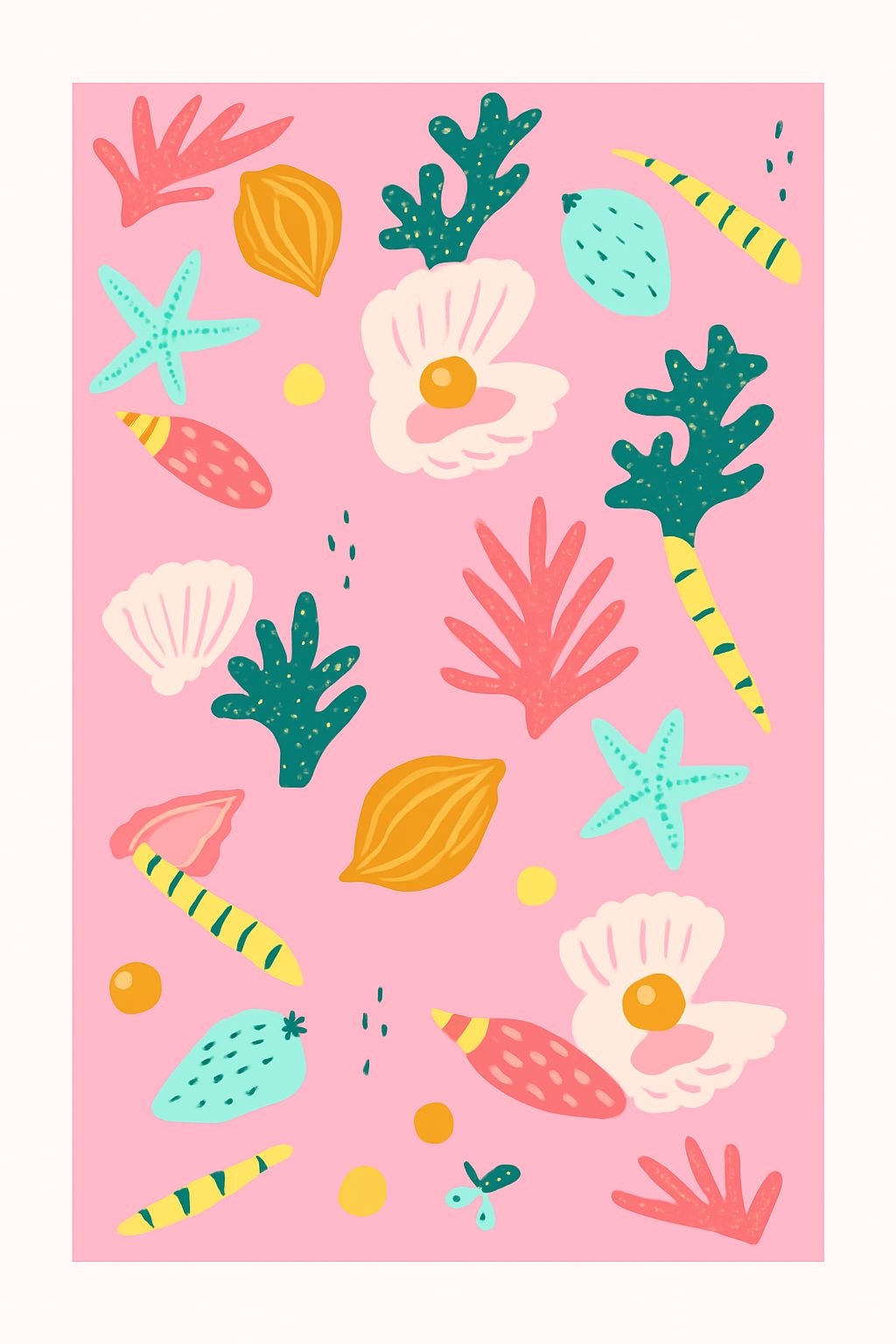 Vibrant Playful Sea-Themed Illustration on Light Pink Background Poster