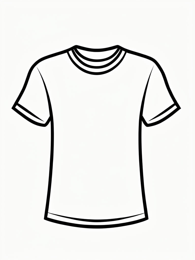 Minimalist Black Line Drawing of Classic T-Shirt Coloring Book Pages