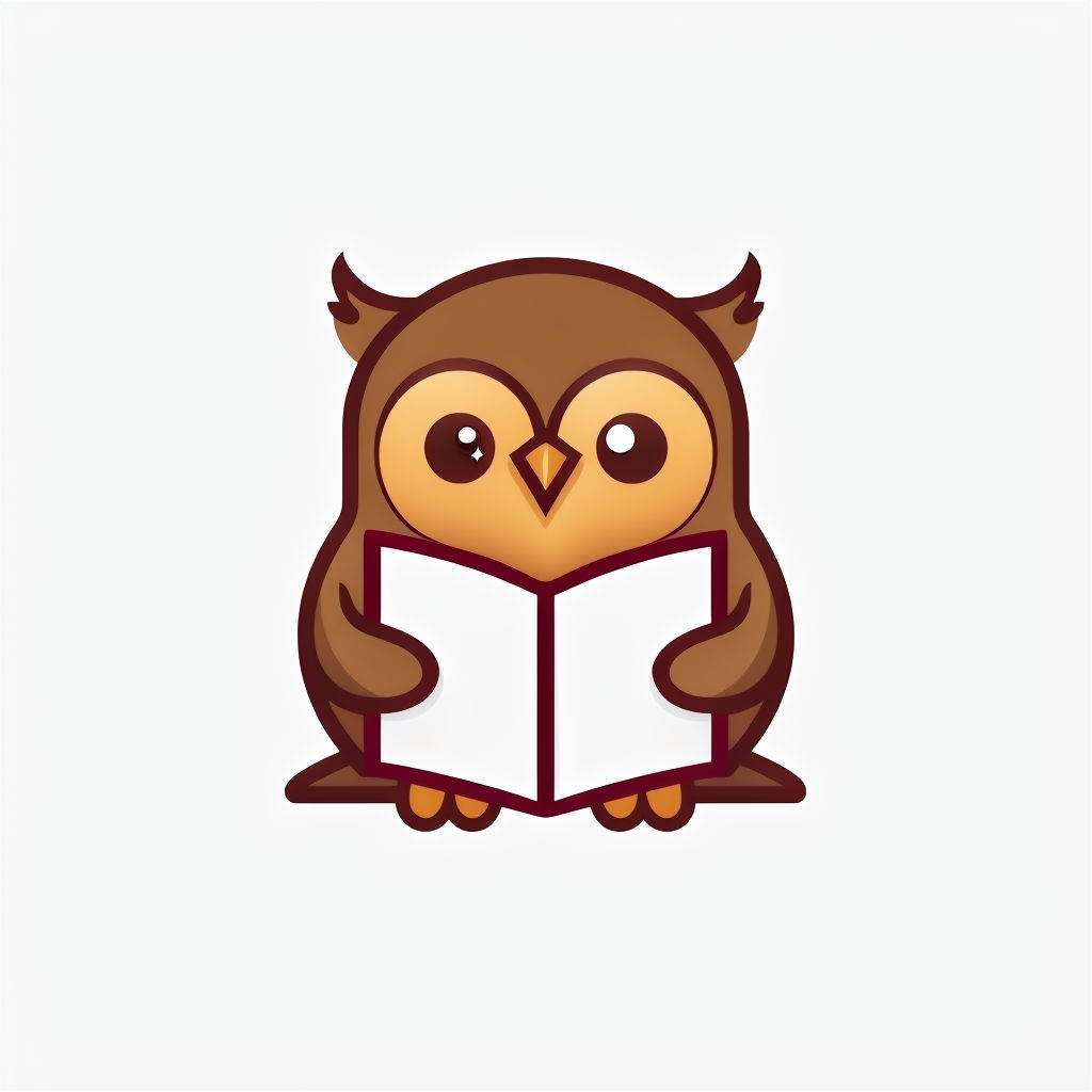 Curious Owl Holding a Book Cute Illustration Sticker