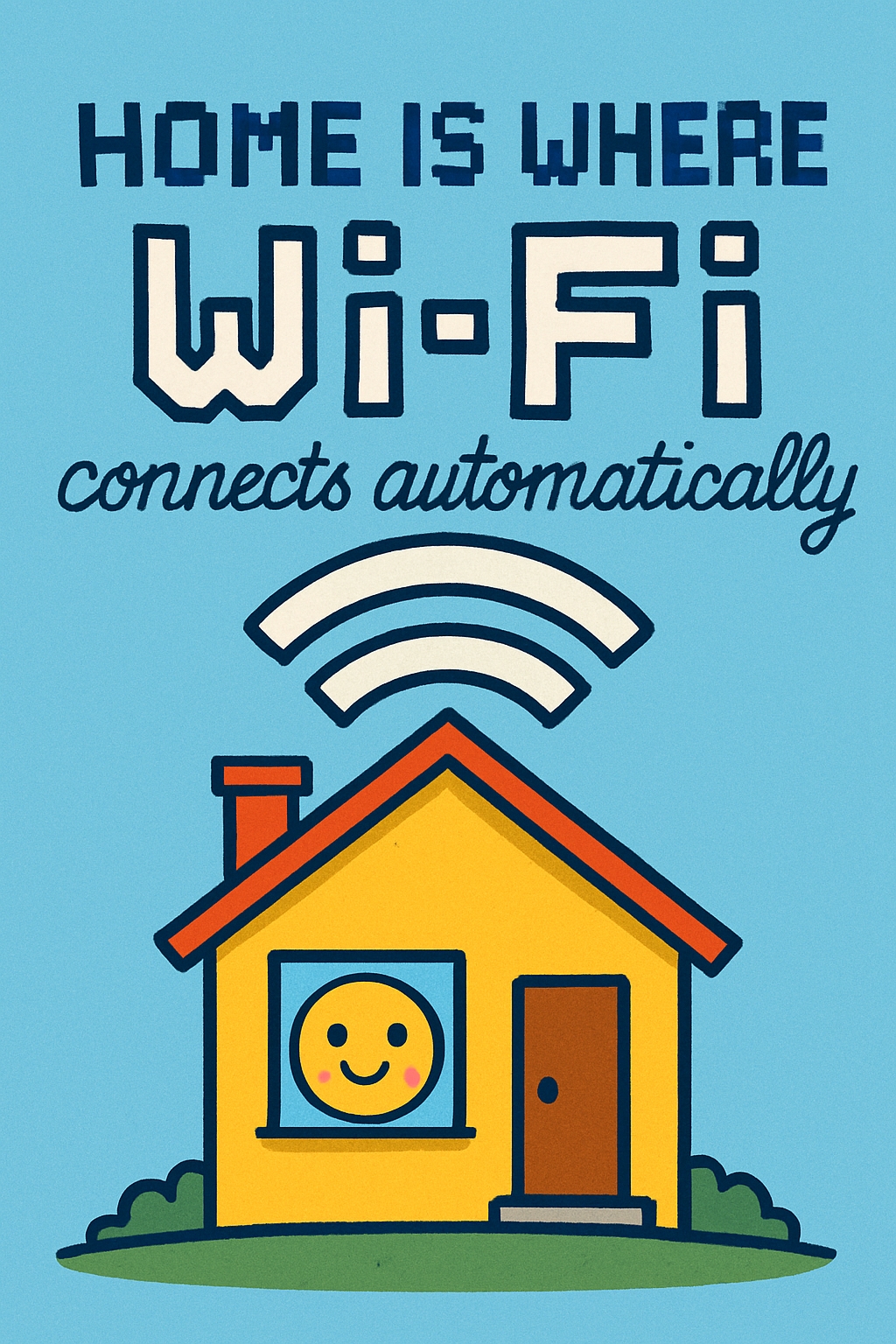 Cheerful Yellow House with Wi-Fi Connection Digital Invite Card