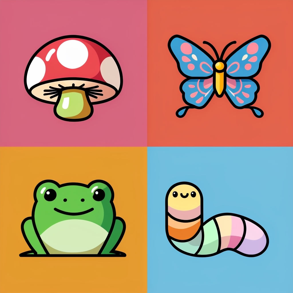 Vibrant Cartoon Icon Grid with Whimsical Characters Pattern