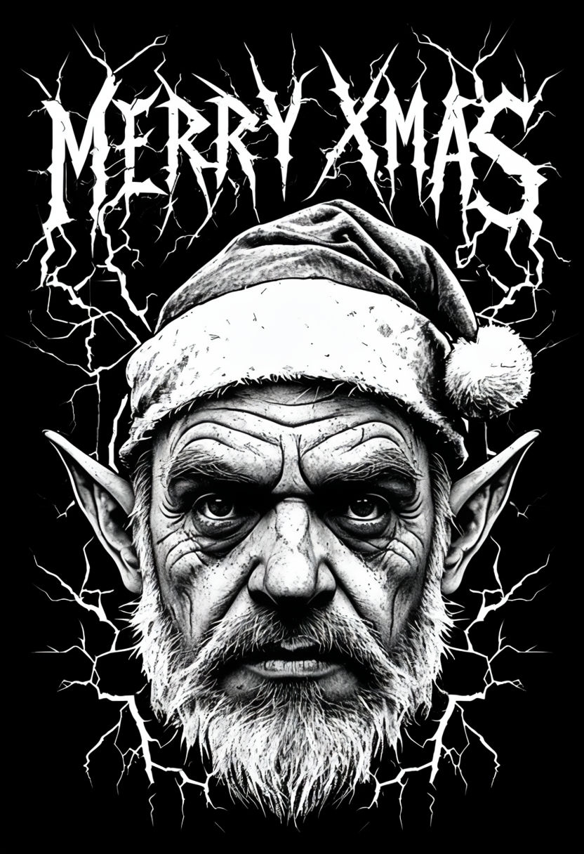 Metal Band Black and White Christmas Elf Tshirt