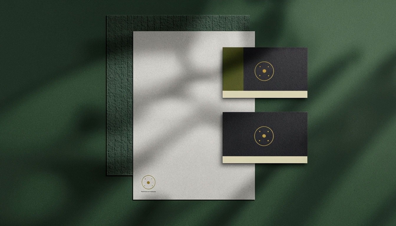 Professional Stationery Mockup with Charcoal Gray and Olive Green