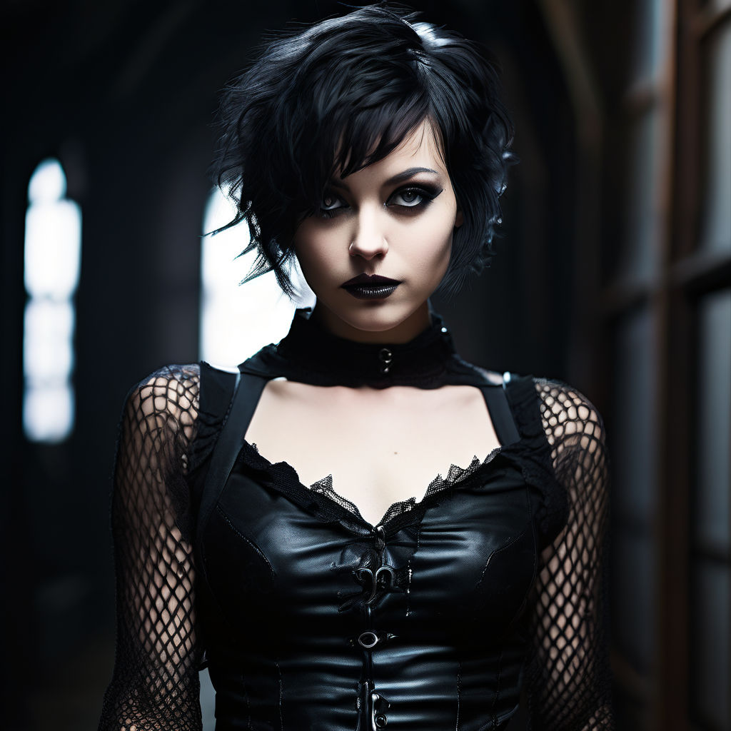 Short black hair ((Beautiful Gothic Goddess))