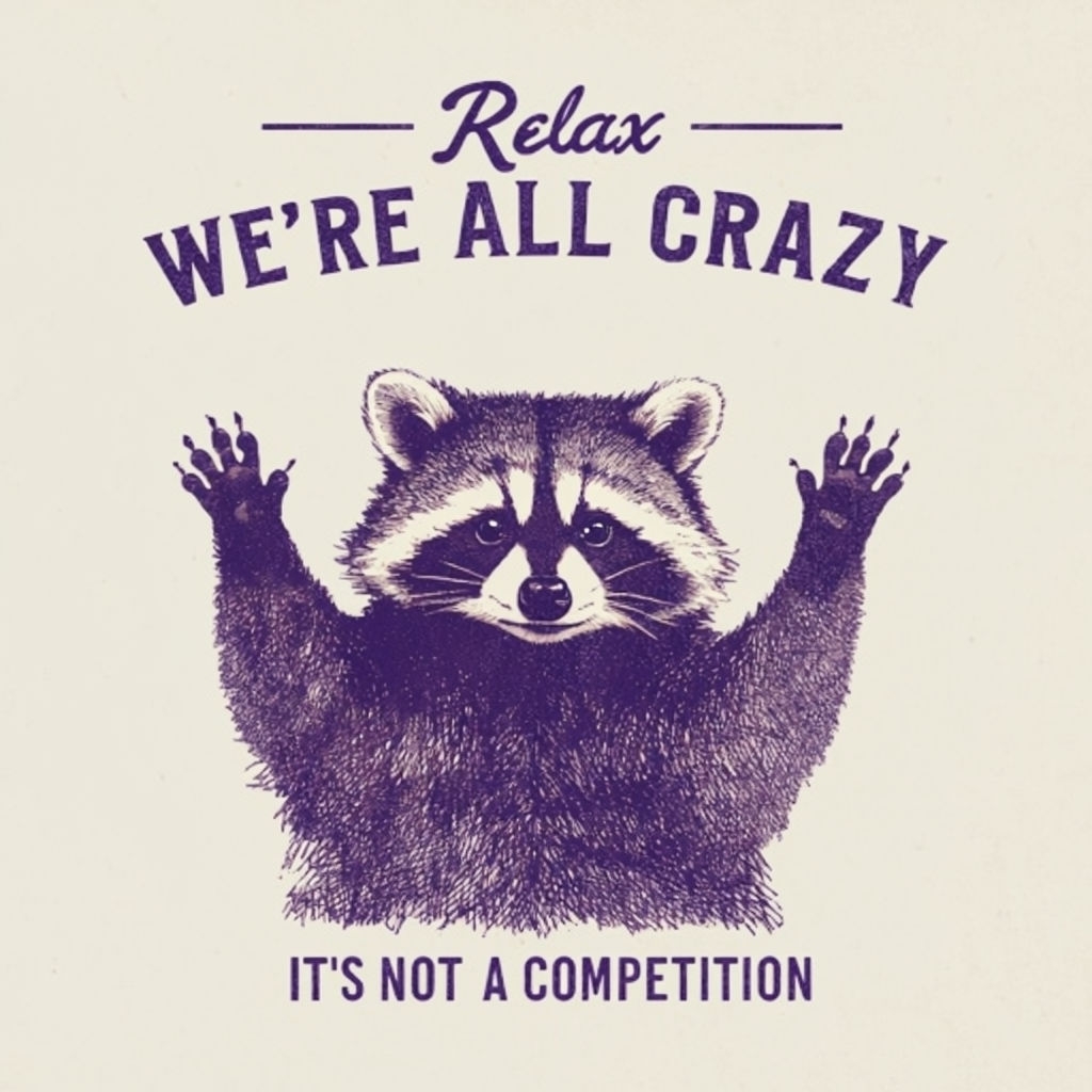 Friendly Purple Raccoon with Relaxing Text T-Shirt