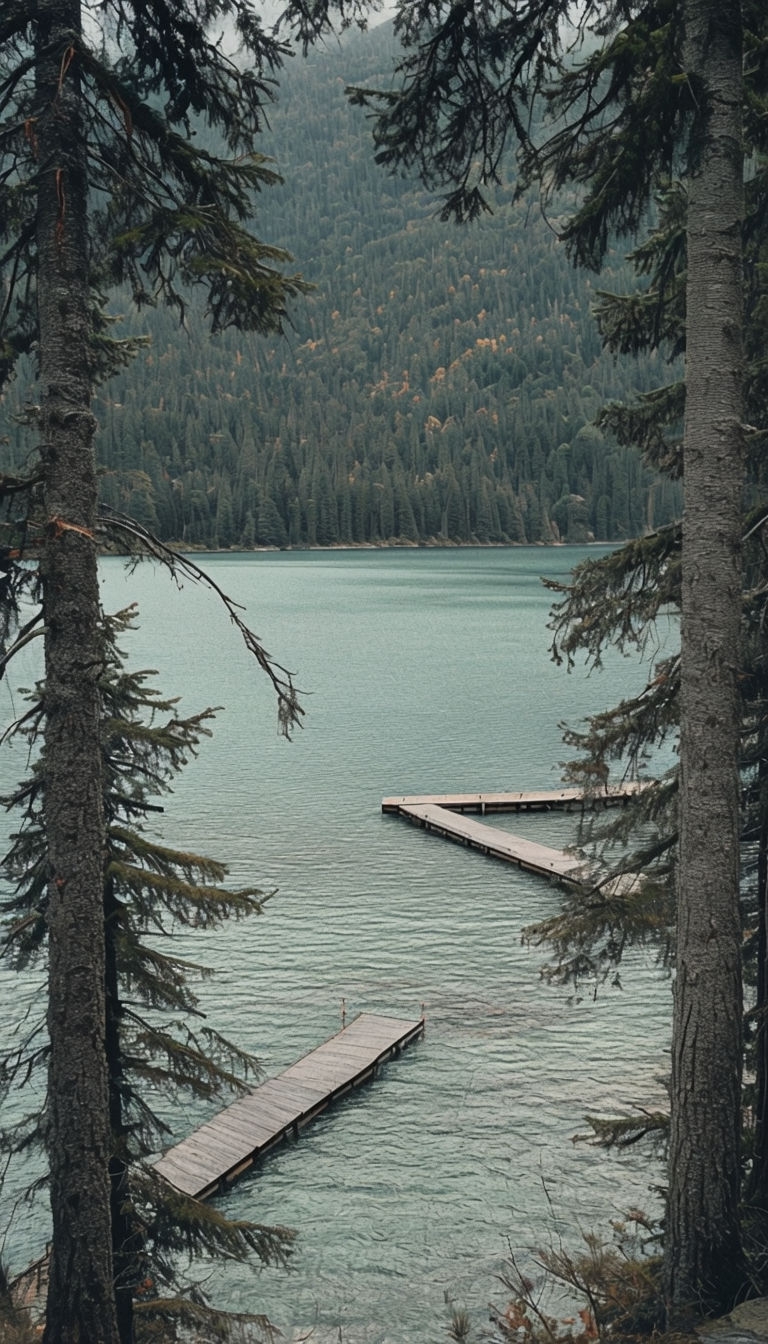 Tranquil Lake Surrounded by Evergreen Forests Mobile Wallpaper