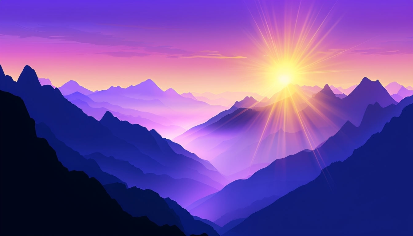 Serene Sunset Mountain Landscape Illustration for Virtual Backgrounds