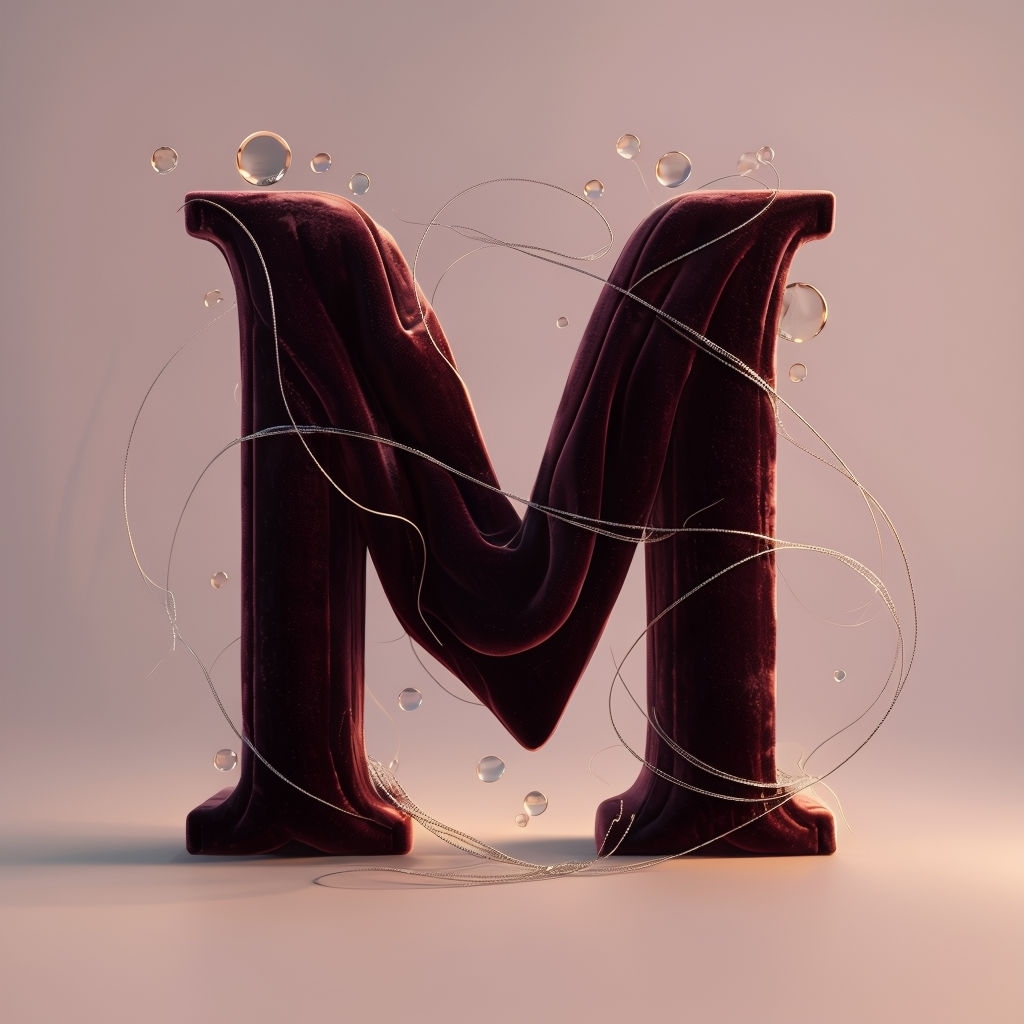 Elegant Burgundy Velvet 'M' Monogram with Silver Threads