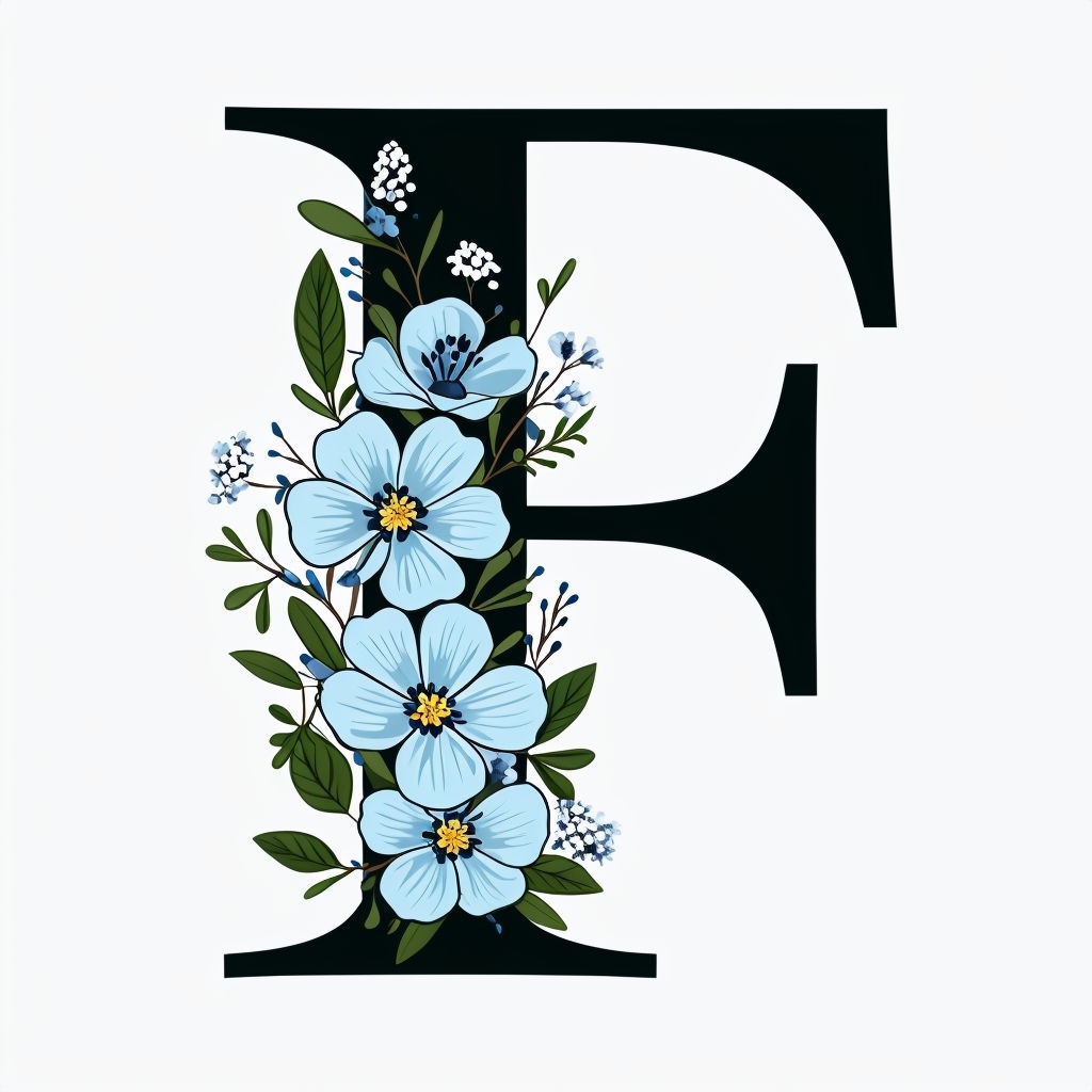 Floral Decorative Uppercase F Letter Design Monogram