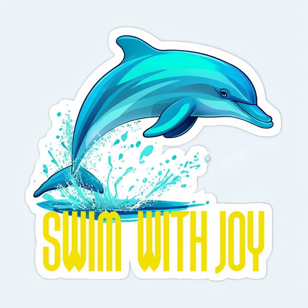 Playful Dolphin Leaping with SWIM WITH JOY Text Sticker