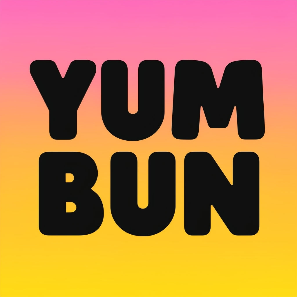 Bold YUM BUN Text with Vibrant Gradient Background Logo