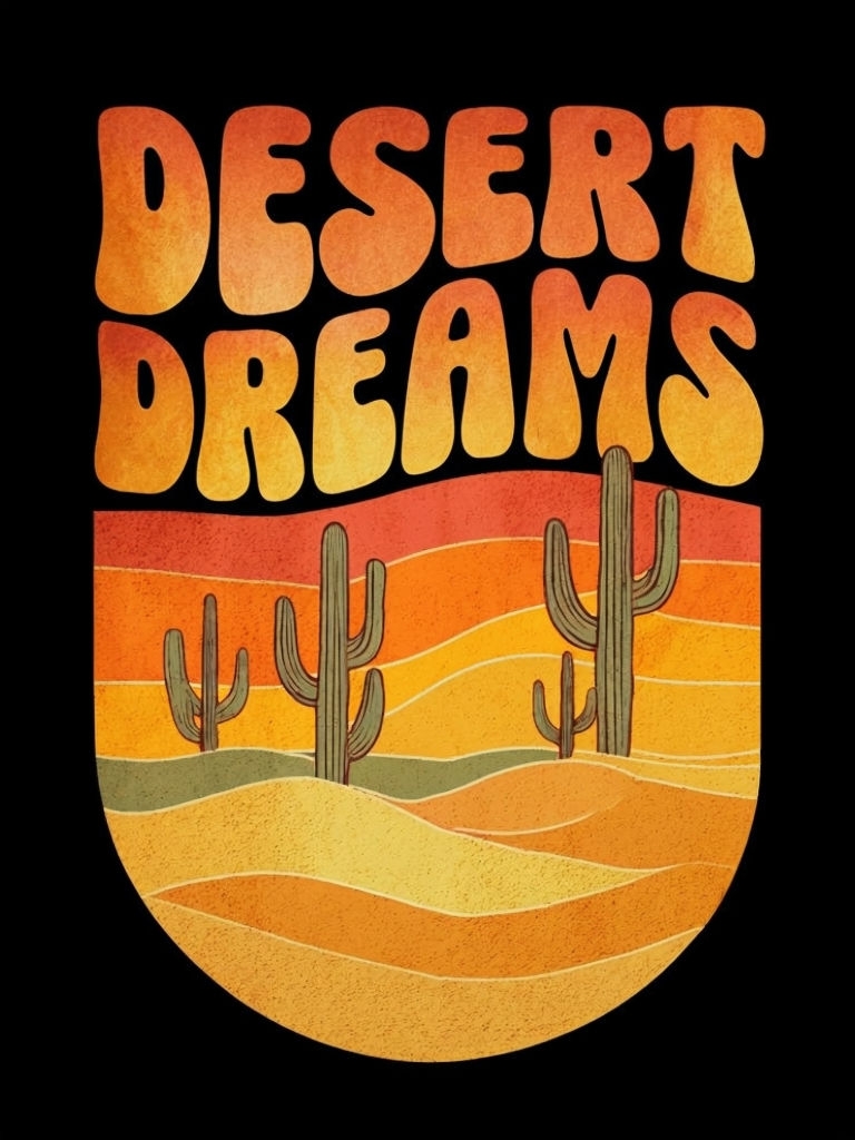 Vibrant Retro Desert Dreams Graphic T-Shirt Design