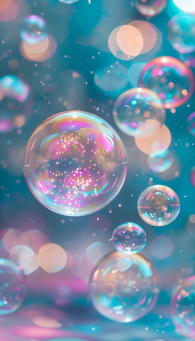 Iridescent Soap Bubbles with Dreamy Bokeh Lights Social Media Post