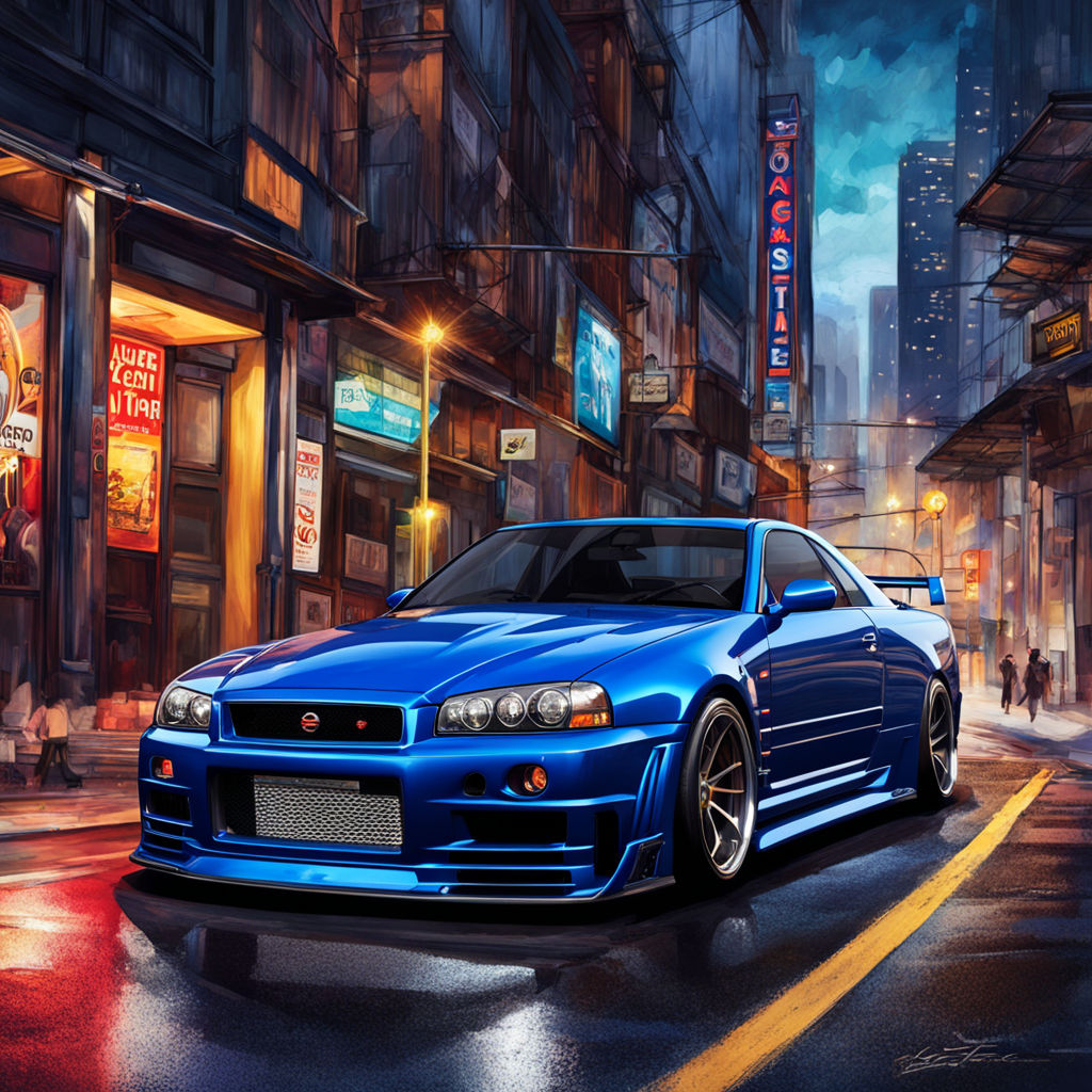 Nissan Skyline GT-R R34 immersed in vibrant urban landscape by Argos ...