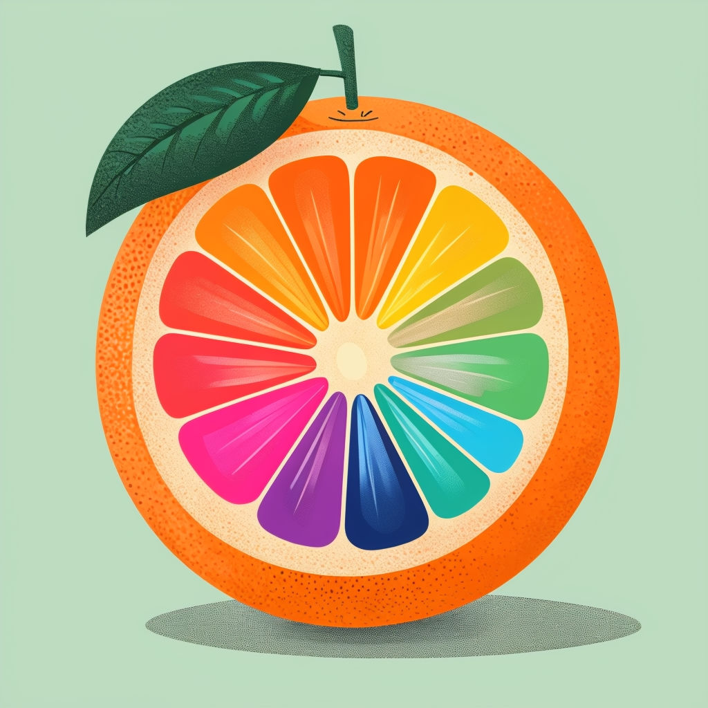 Vibrant Halved Citrus Fruit Illustration with Colorful Segments Art