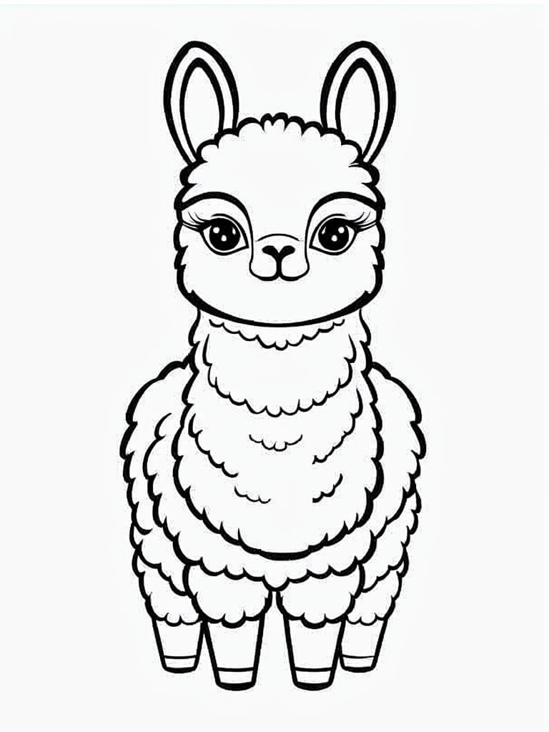 Cute Minimalist Line Art Llama Coloring Book Page