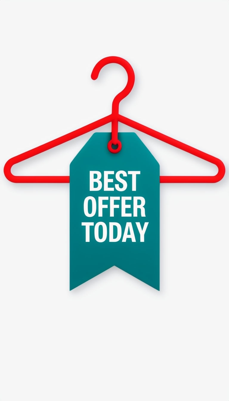 Teal Banner Tag with Best Offer Today on Red Hanger Social Media Post