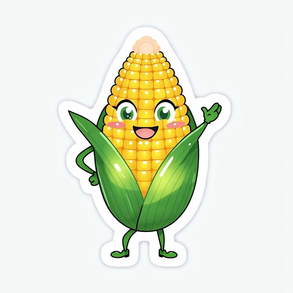 Cheerful Cartoon Ear of Corn Sticker with Happy Expression