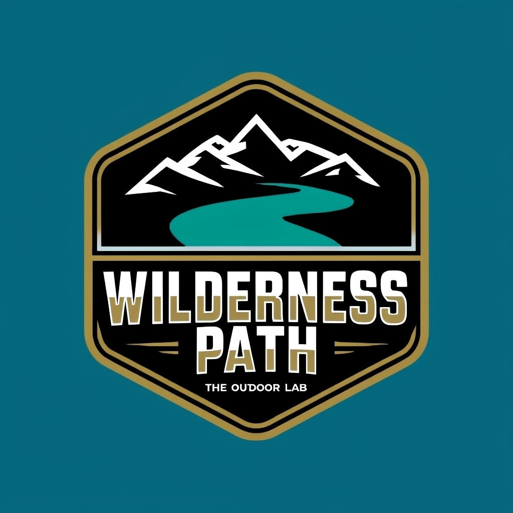 Modern Wilderness Path Vector Logo with Mountain and River