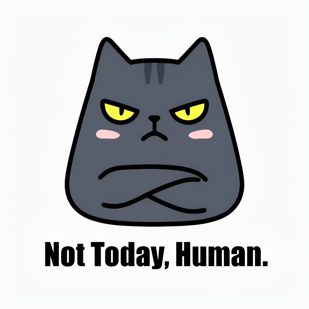 Grumpy Cat Illustration with "Not Today, Human" Text Sticker