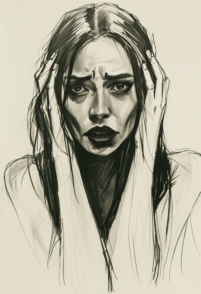 Dramatic Black and White Portrait of an Intense Woman Art