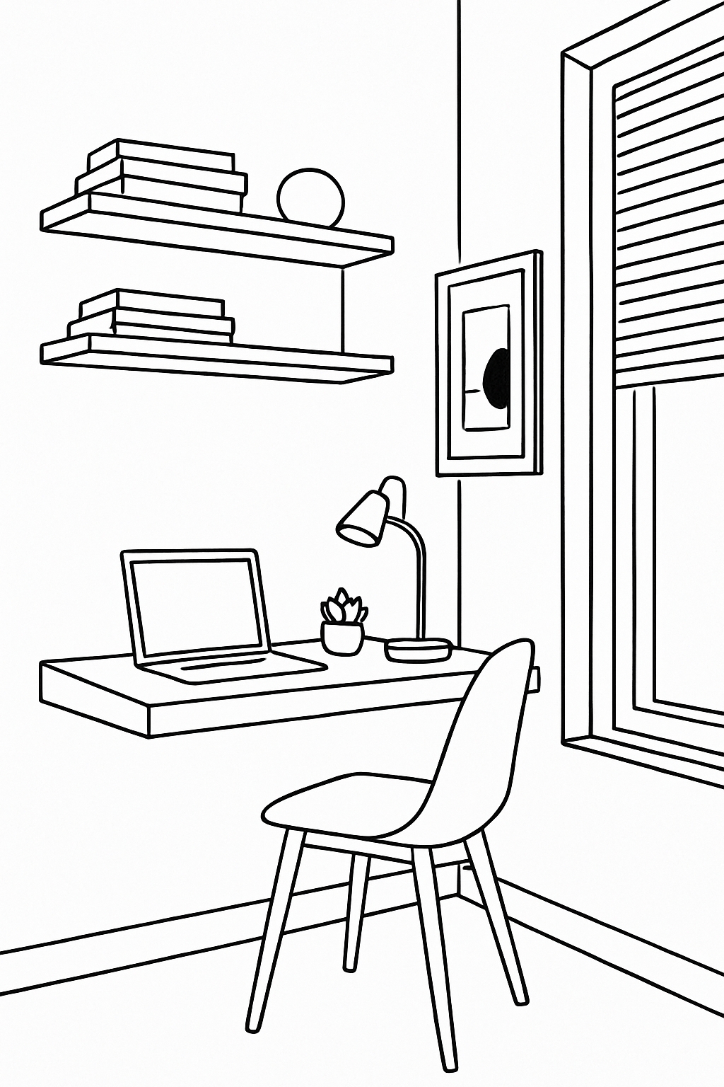 Minimalist Modern Workspace Line Drawing Coloring Page