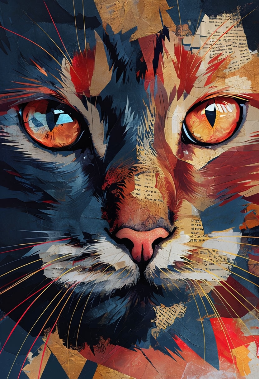 Captivating Close-Up Cat Face Art with Vibrant Colors Poster