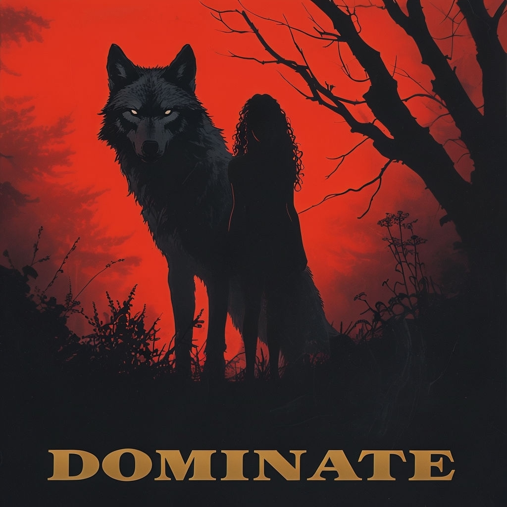 Mysterious Fantasy Wolf and Woman Silhouette Album Cover